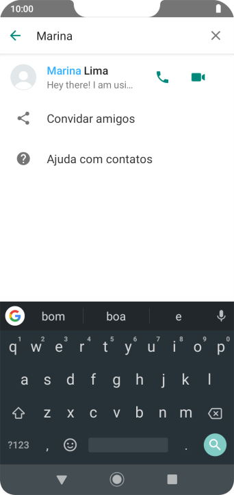 Pressione o ícone de chamada de voz para realizar uma chamada de voz para o contato. Pressione o ícone de chamada de voz para realizar uma chamada de voz para o contato.