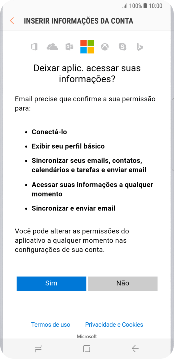 Se a tela mostrar essa imagem, sua conta foi reconhecida e configurada automaticamente. Siga as instruções da tela para inserir mais informações e finalizar a configuração. Se a tela mostrar essa imagem, sua conta foi reconhecida e configurada automaticamente. Siga as instruções da tela para inserir mais informações e finalizar a configuração.
