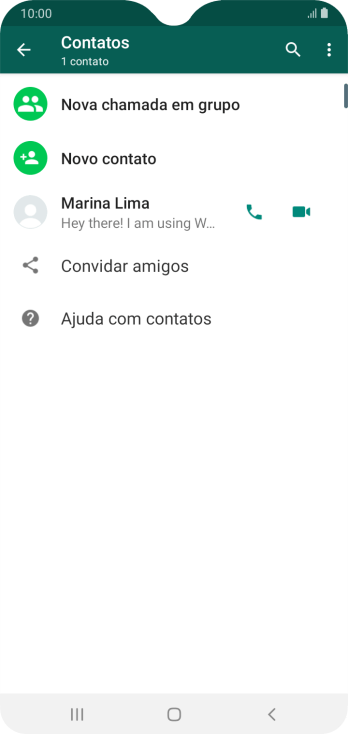 Pressione o ícone de busca, e digite as primeiras letras do nome do contato. Pressione o ícone de busca, e digite as primeiras letras do nome do contato.