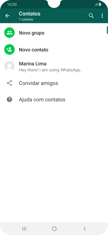 Pressione o ícone de busca, e digite as primeiras letras do nome do contato. Pressione o ícone de busca, e digite as primeiras letras do nome do contato.