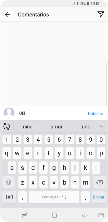 Escreva o texto desejado, e pressione o ícone de enviar. Escreva o texto desejado, e pressione o ícone de enviar.