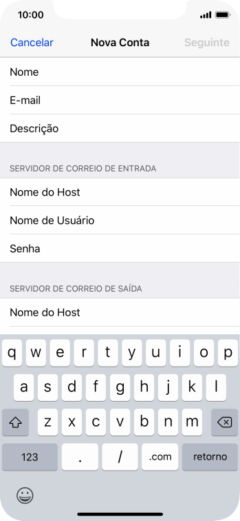 Pressione Nome de Usuário, e digite o nome de usuário da sua conta e-mail. Pressione Nome de Usuário, e digite o nome de usuário da sua conta e-mail.