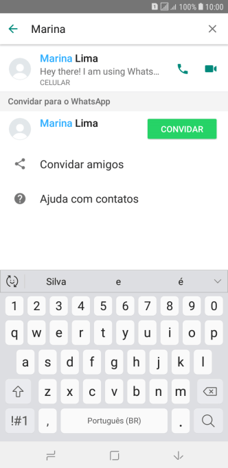 Pressione o ícone de chamada de voz para realizar uma chamada de voz para o contato. Pressione o ícone de chamada de voz para realizar uma chamada de voz para o contato.