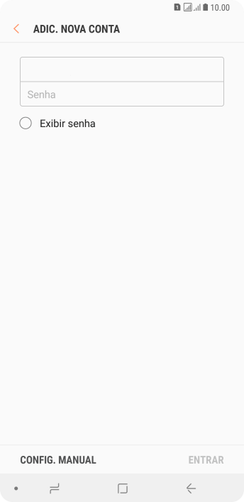 Pressione Senha e digite a senha da sua conta e-mail. Pressione Senha e digite a senha da sua conta e-mail.