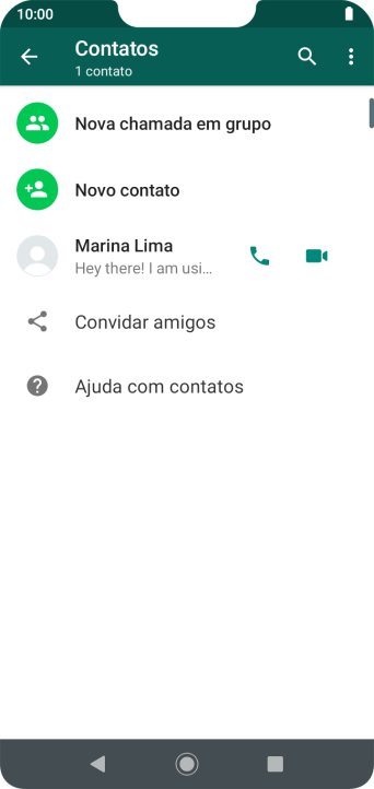 Pressione o ícone de busca, e digite as primeiras letras do nome do contato. Pressione o ícone de busca, e digite as primeiras letras do nome do contato.