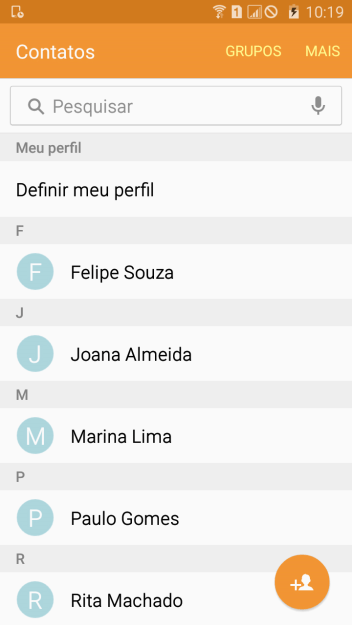 Pressione o ícone de novo contato. Pressione o ícone de novo contato.