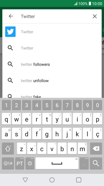 Digite Twitter e pressione o ícone de busca. Digite Twitter e pressione o ícone de busca.