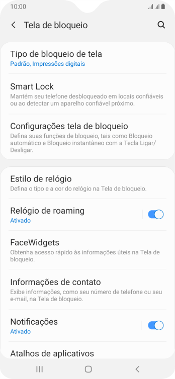 Pressione Tipo de bloqueio de tela, e digite o código de bloqueio atual. Pressione Tipo de bloqueio de tela, e digite o código de bloqueio atual.