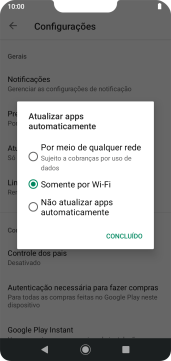 Para ativar a atualização automática de apps via rede celular, você deve pressionar Por meio de qualquer rede. Para ativar a atualização automática de apps via rede celular, você deve pressionar Por meio de qualquer rede.