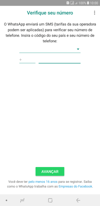 Pressione AVANÇAR. Aguarde até que o celular receba uma SMS para confirmar seu número de telefone. Pressione AVANÇAR. Aguarde até que o celular receba uma SMS para confirmar seu número de telefone.