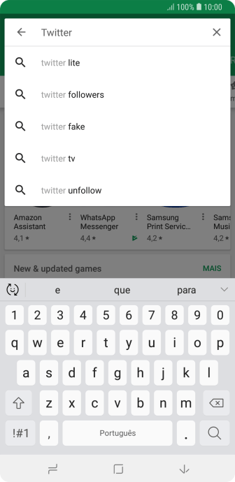 Digite Twitter e pressione o ícone de busca. Digite Twitter e pressione o ícone de busca.