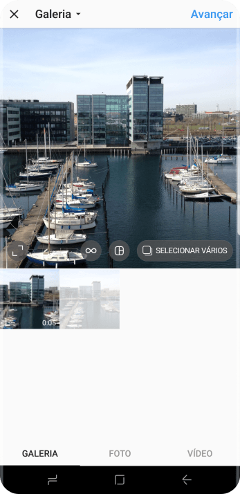 Pressione GALERIA, e navegue até a foto ou vídeo desejado. Pressione GALERIA, e navegue até a foto ou vídeo desejado.