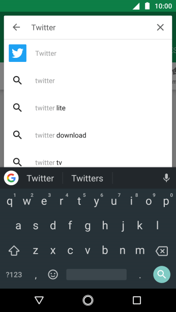 Digite Twitter e pressione o ícone de busca. Digite Twitter e pressione o ícone de busca.