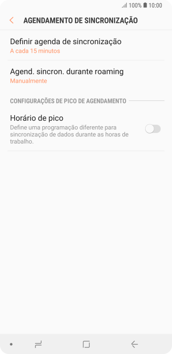 Pressione Definir agenda de sincronização. Pressione Definir agenda de sincronização.