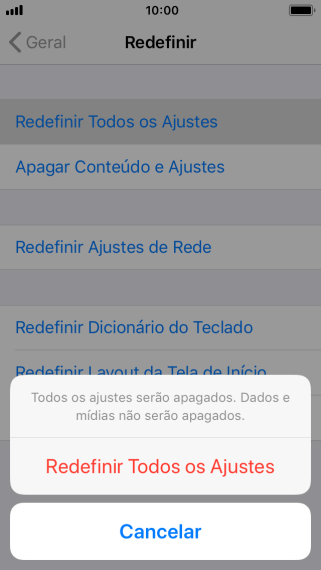 Pressione Redefinir Todos os Ajustes. Pressione Redefinir Todos os Ajustes.