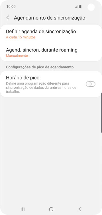 Pressione Definir agenda de sincronização. Pressione Definir agenda de sincronização.