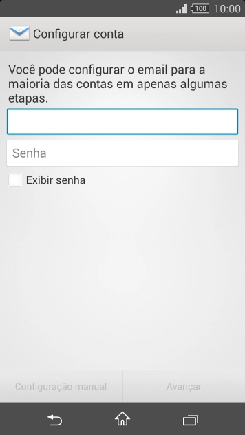 Pressione Senha e digite a senha da sua conta e-mail. Pressione Senha e digite a senha da sua conta e-mail.