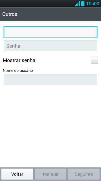 Pressione Senha e digite a senha da sua conta e-mail. Pressione Senha e digite a senha da sua conta e-mail.