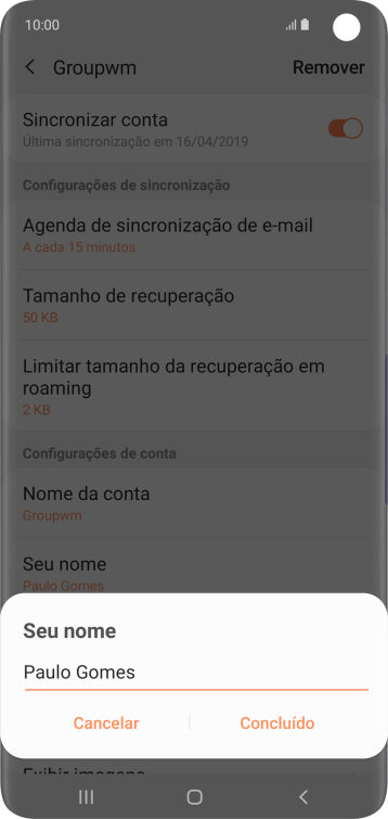 Digite o nome do remetente, e pressione Concluído. Digite o nome do remetente, e pressione Concluído.