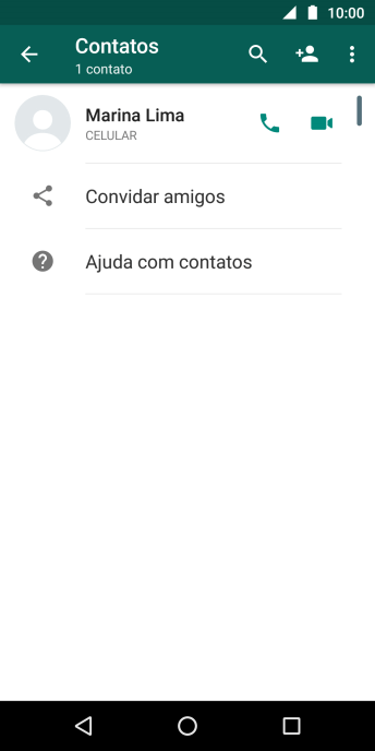 Pressione o ícone de busca, e digite as primeiras letras do nome do contato. Pressione o ícone de busca, e digite as primeiras letras do nome do contato.