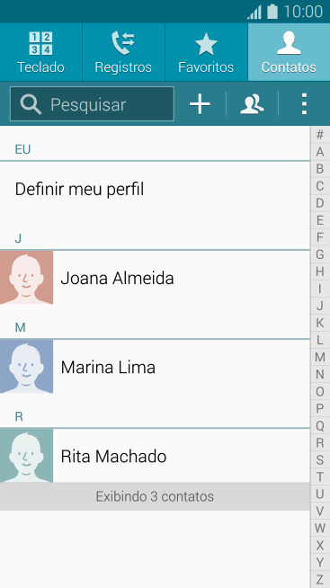 Pressione o ícone de novo contato. Pressione o ícone de novo contato.