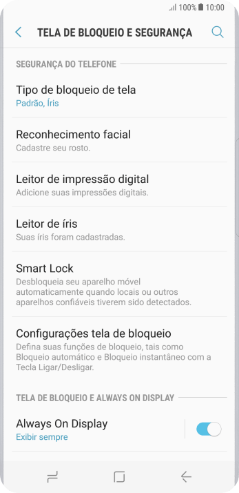 Pressione Tipo de bloqueio de tela, e digite o código de bloqueio atual. Pressione Tipo de bloqueio de tela, e digite o código de bloqueio atual.