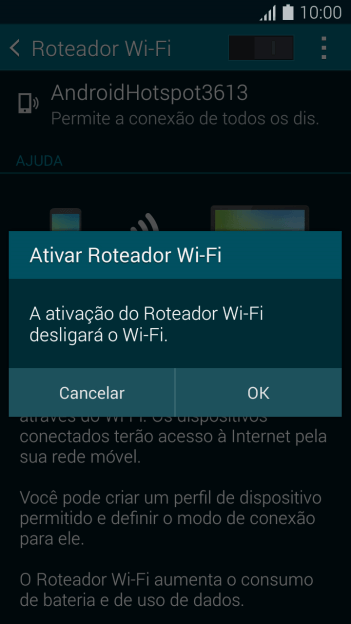 Se o Wi-Fi estiver ativado você deve pressionar OK. Se o Wi-Fi estiver ativado você deve pressionar OK.