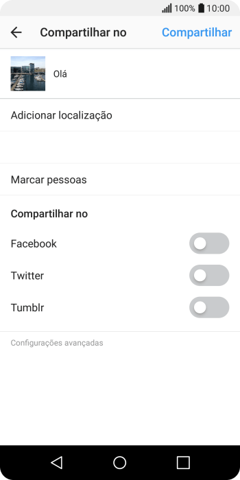 Digite o texto desejado, e pressione Compartilhar. Digite o texto desejado, e pressione Compartilhar.