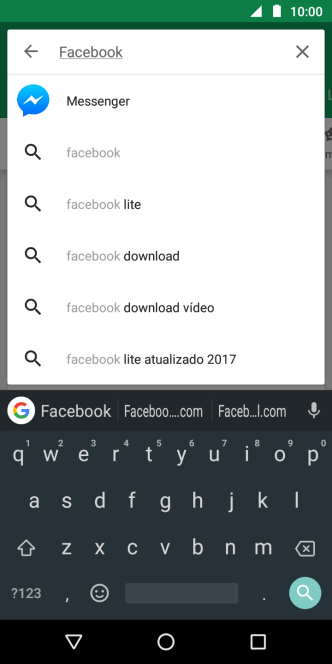 Digite Facebook e pressione o ícone de busca. Digite Facebook e pressione o ícone de busca.