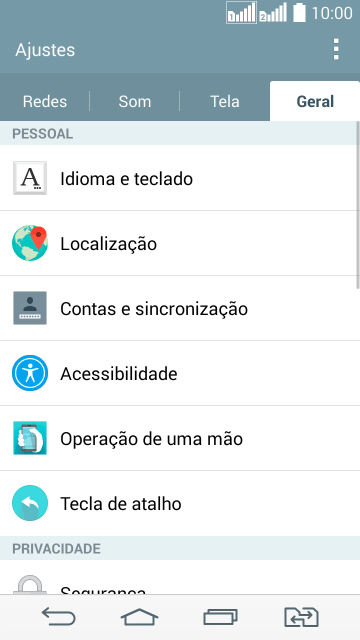 Pressione Contas e sincronização. Pressione Contas e sincronização.