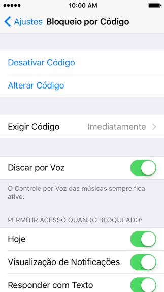 Pressione Desativar Código, e digite o código de bloqueio do celular. Pressione Desativar Código, e digite o código de bloqueio do celular.