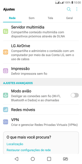 Pressione Redes móveis. Pressione Redes móveis.