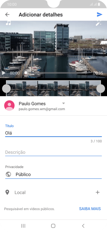 Escreva o texto desejado, e pressione o ícone de upload. Escreva o texto desejado, e pressione o ícone de upload.