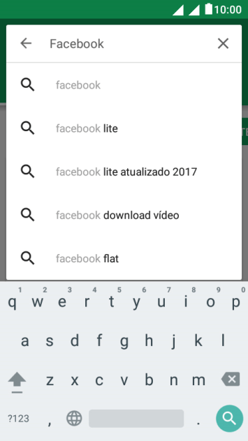 Digite Facebook e pressione o ícone de busca. Digite Facebook e pressione o ícone de busca.