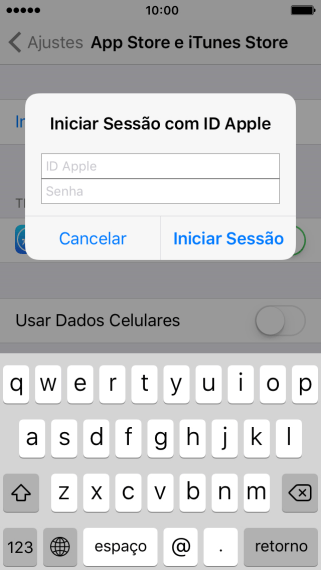 Pressione ID Apple, e digite a senha do seu ID Apple. Pressione ID Apple, e digite a senha do seu ID Apple.