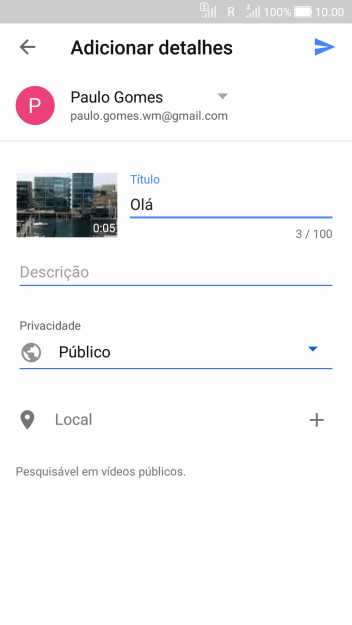 Escreva o texto desejado, e pressione o ícone de upload. Escreva o texto desejado, e pressione o ícone de upload.