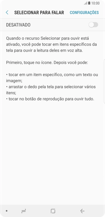 Pressione o indicador para ativar a função. Pressione o indicador para ativar a função.