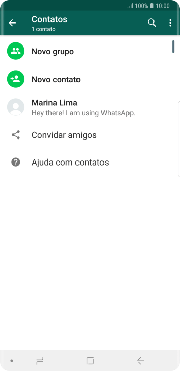 Pressione o ícone de busca, e digite as primeiras letras do nome do contato. Pressione o ícone de busca, e digite as primeiras letras do nome do contato.