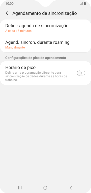 Pressione Definir agenda de sincronização. Pressione Definir agenda de sincronização.