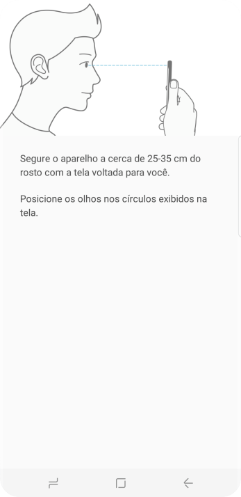 Siga as instruções na tela para configurar o código de bloqueio do celular com o leitor de íris. Siga as instruções na tela para configurar o código de bloqueio do celular com o leitor de íris.