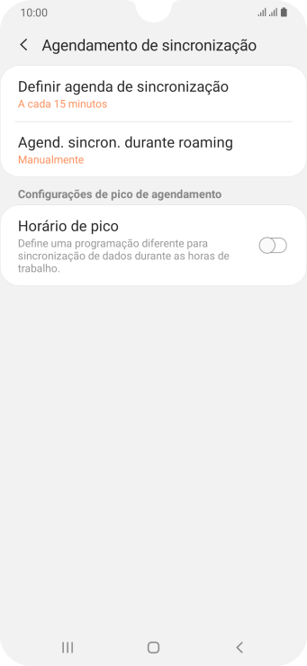 Pressione Definir agenda de sincronização. Pressione Definir agenda de sincronização.