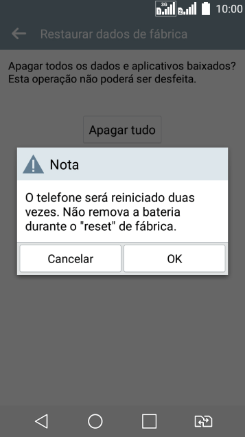 Pressione OK. Aguarde um instante, enquanto o celular restaura as configurações padrão.
Siga as indicações do visor para configurar o celular, e deixá-lo pronto para uso. Pressione OK. Aguarde um instante, enquanto o celular restaura as configurações padrão.
Siga as indicações do visor para configurar o celular, e deixá-lo pronto para uso.