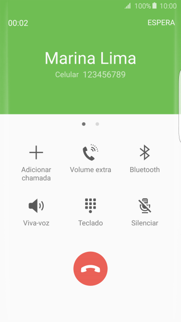 Pressione o ícone de finalizar a chamada. Pressione o ícone de finalizar a chamada.