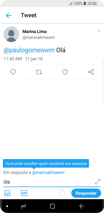 Escreva a resposta desejada, e pressione Responder. Escreva a resposta desejada, e pressione Responder.