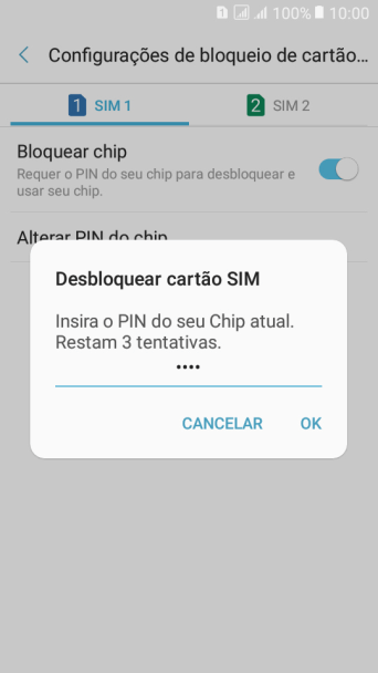 Digite um código PIN de quatro cifras e pressione OK. O código PIN padrão é 1010. Digite um código PIN de quatro cifras e pressione OK. O código PIN padrão é 1010.