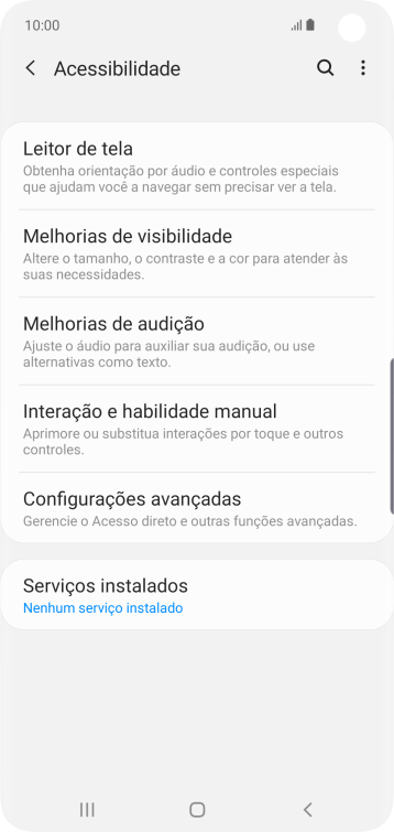 Pressione Serviços instalados. Pressione Serviços instalados.