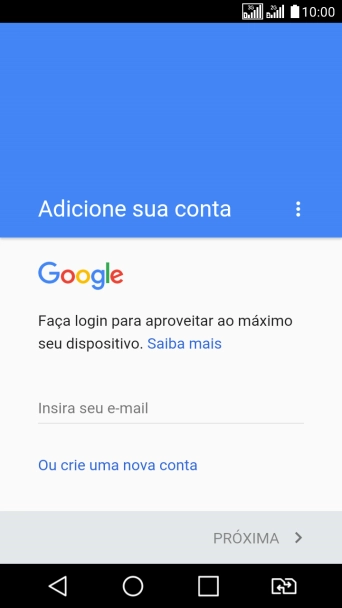 Se você não tiver uma conta Google, deve pressionar Ou crie uma nova conta, e seguir as instruções da tela para instalar uma conta. Se você não tiver uma conta Google, deve pressionar Ou crie uma nova conta, e seguir as instruções da tela para instalar uma conta.