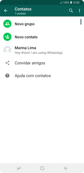 Pressione o ícone de busca, e digite as primeiras letras do nome do contato. Pressione o ícone de busca, e digite as primeiras letras do nome do contato.