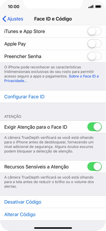 Pressione Desativar Código, e digite o código de bloqueio do celular. Pressione Desativar Código, e digite o código de bloqueio do celular.