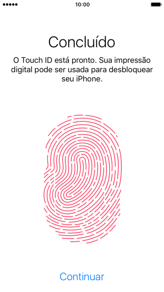 Pressione Continuar. Se você não tiver escolhido um código de bloqueio do aparelho anteriormente, deve inserir um código duas vezes. Pressione Continuar. Se você não tiver escolhido um código de bloqueio do aparelho anteriormente, deve inserir um código duas vezes.